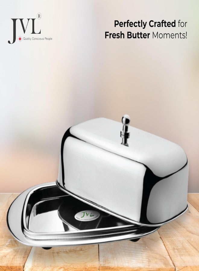 JVL Stainless Steel Butter Dish with Lid & Knob, Anti-Slip Base, Hygienic, Rust-Resistant Butter Container for Refrigerator & Table Use - 500g - Image 3